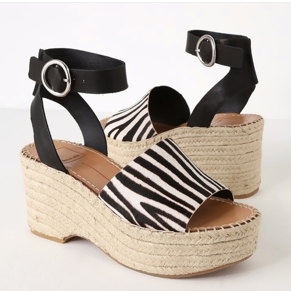 Dolce Vita Zebra Calf Hair Espadrille Wedges - Picture 3 of 7